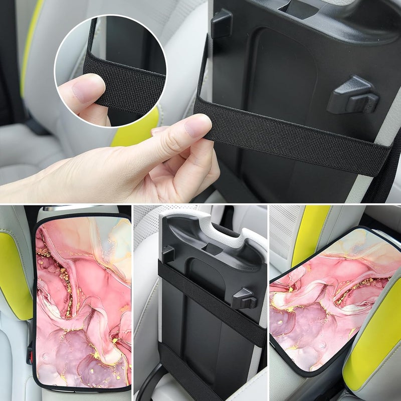 Adastrah Car Armrest Box Pad,Pink Marble Car Armrest Pad Car Armrest Cover Protector for Most Vehicle, SUV, Truck, Car - Image 2